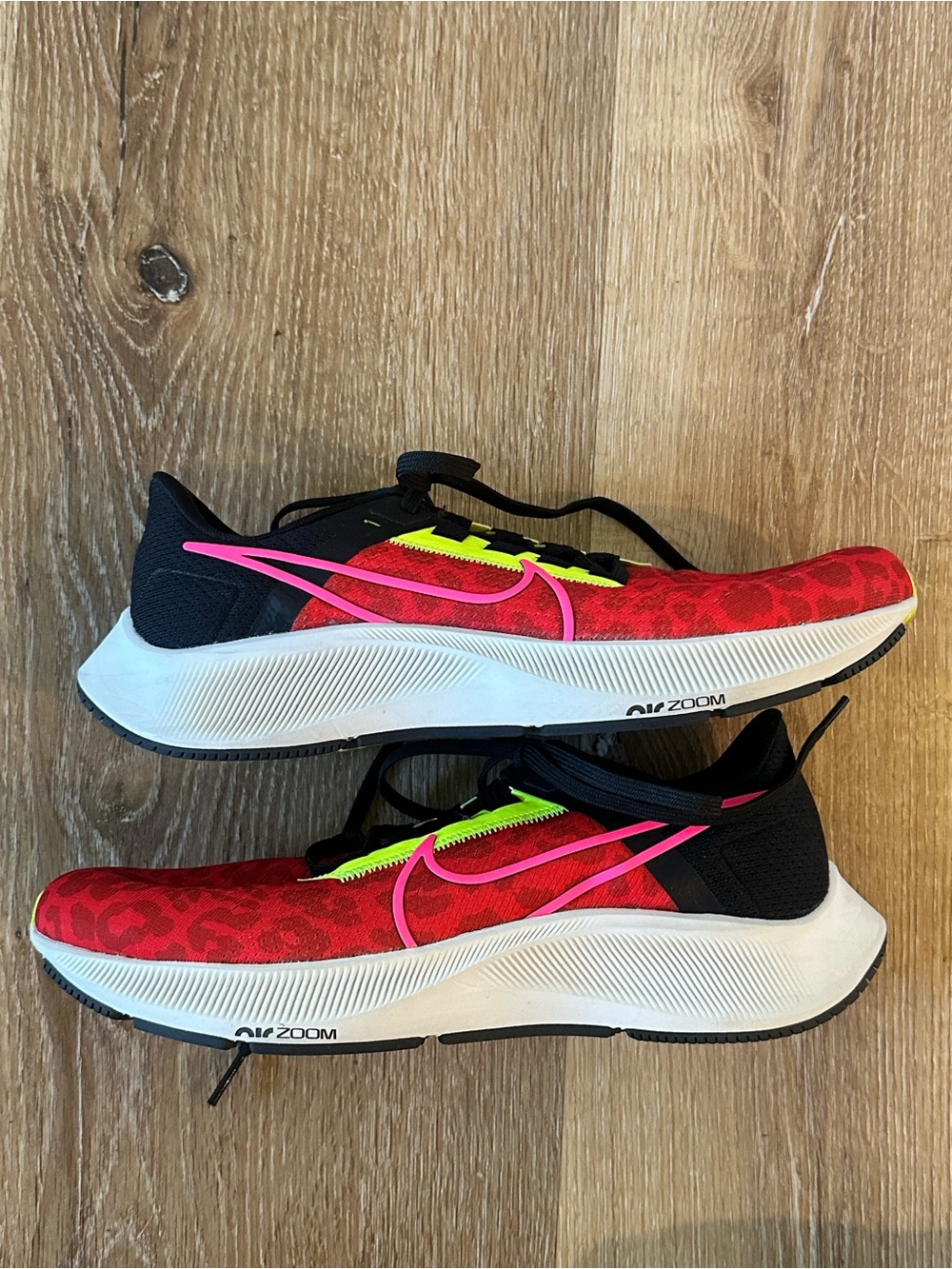 Nike Red Running Shoes with Neon Pink Swoosh & Yellow Accents